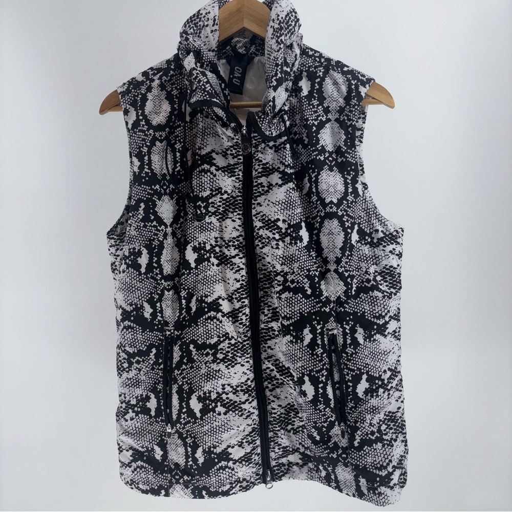 N'VO Women Performance Golf Vest L Black‎ White Pockets Snake Print Windbreaker